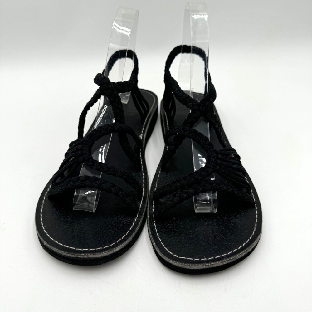 Women Woven Flat Rope Sandals Braided Beach Boho Sandals Slingwind Classic Black - Picture 3 of 10